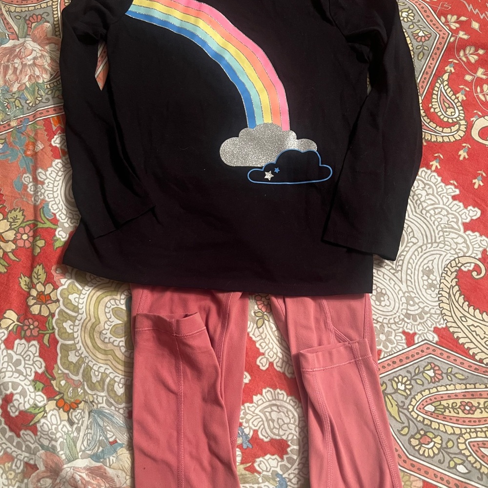 Girls Athleta pink pants 7 Black Rainbow Graphic Top 6x